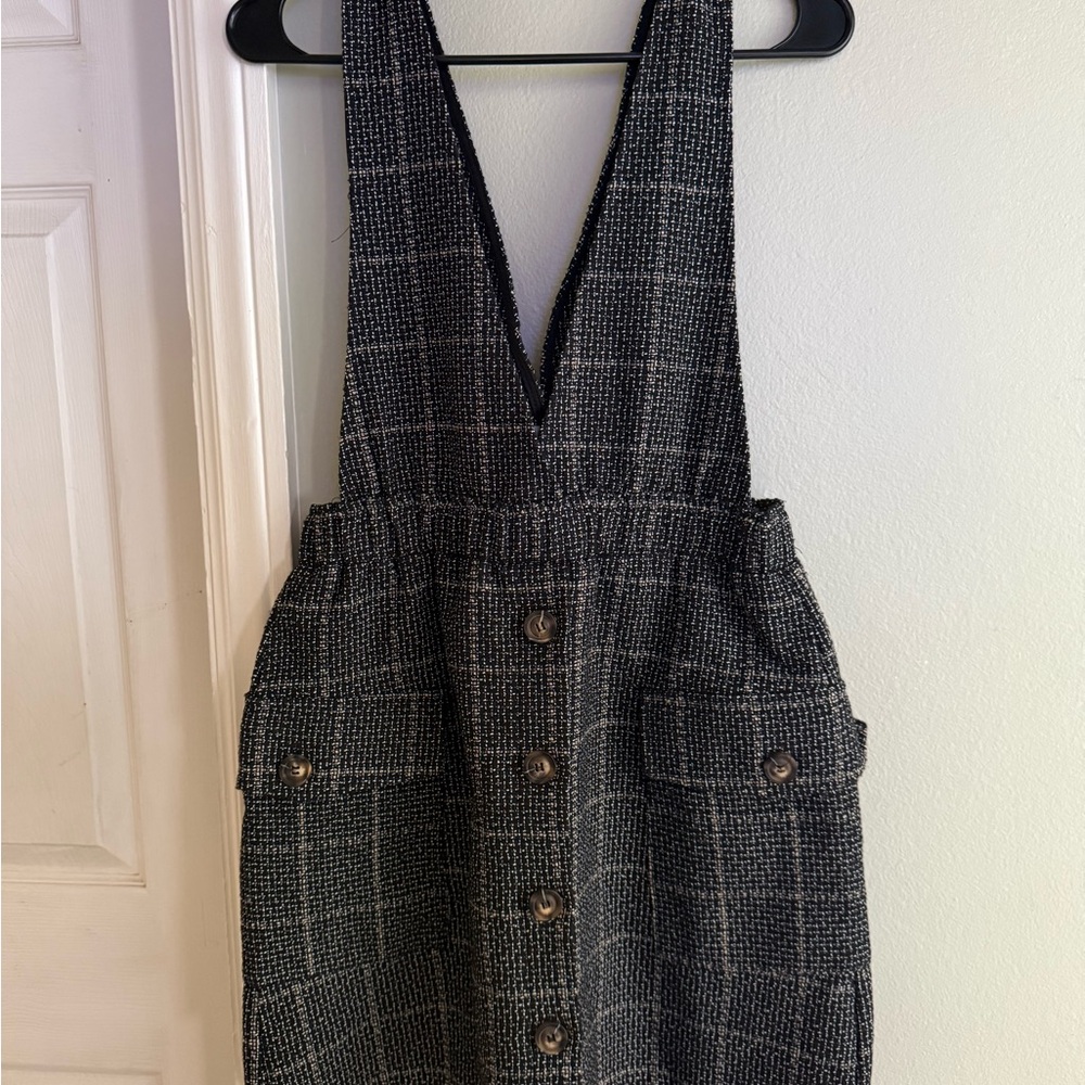 Black and White Plaid Button-Down Dress